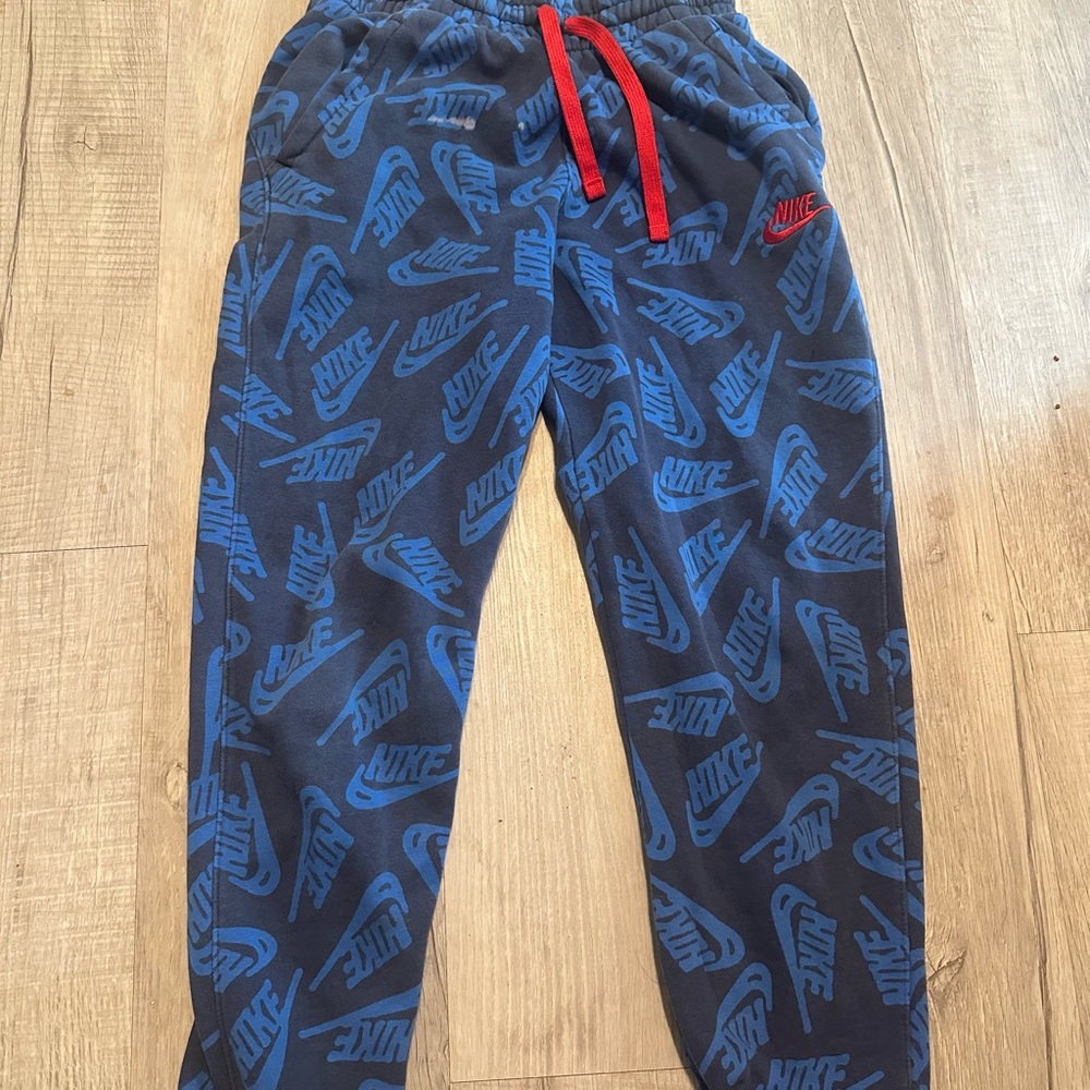 Nike Navy Joggers with Blue Logo Print and Red Drawstring